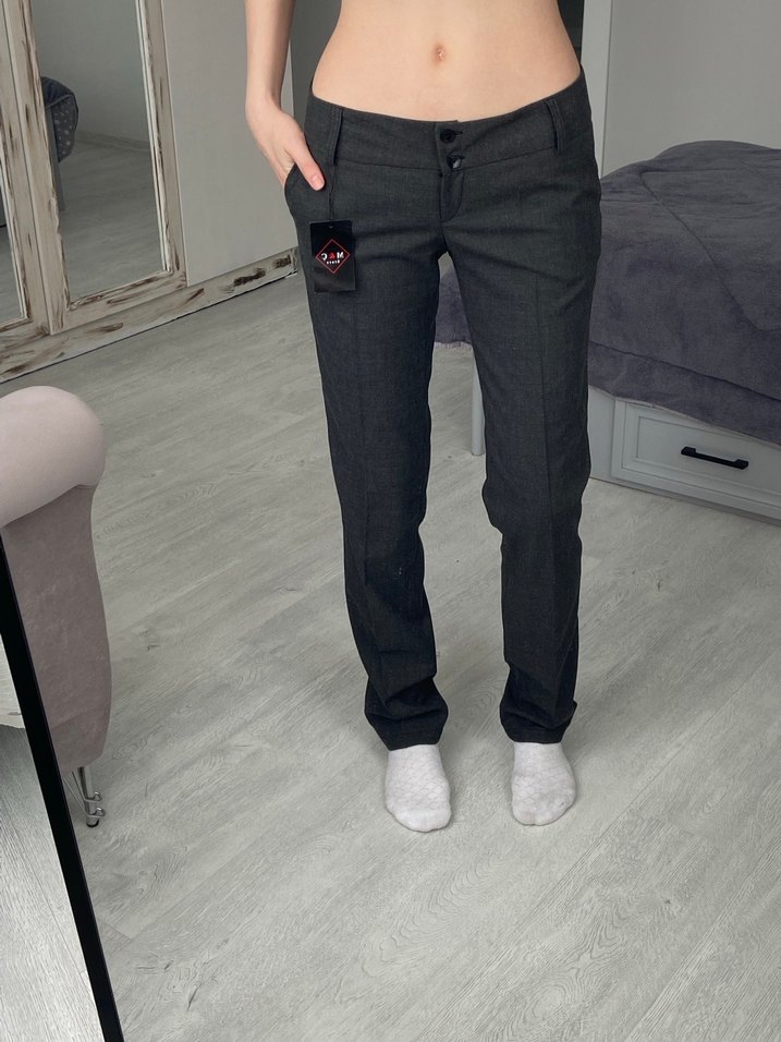 Vintage Düğmeli Gri Kumaş Kadın Pantolon - Görsel 3