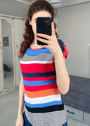 Renkli Çizgili Kadın Bluz - Görsel 2