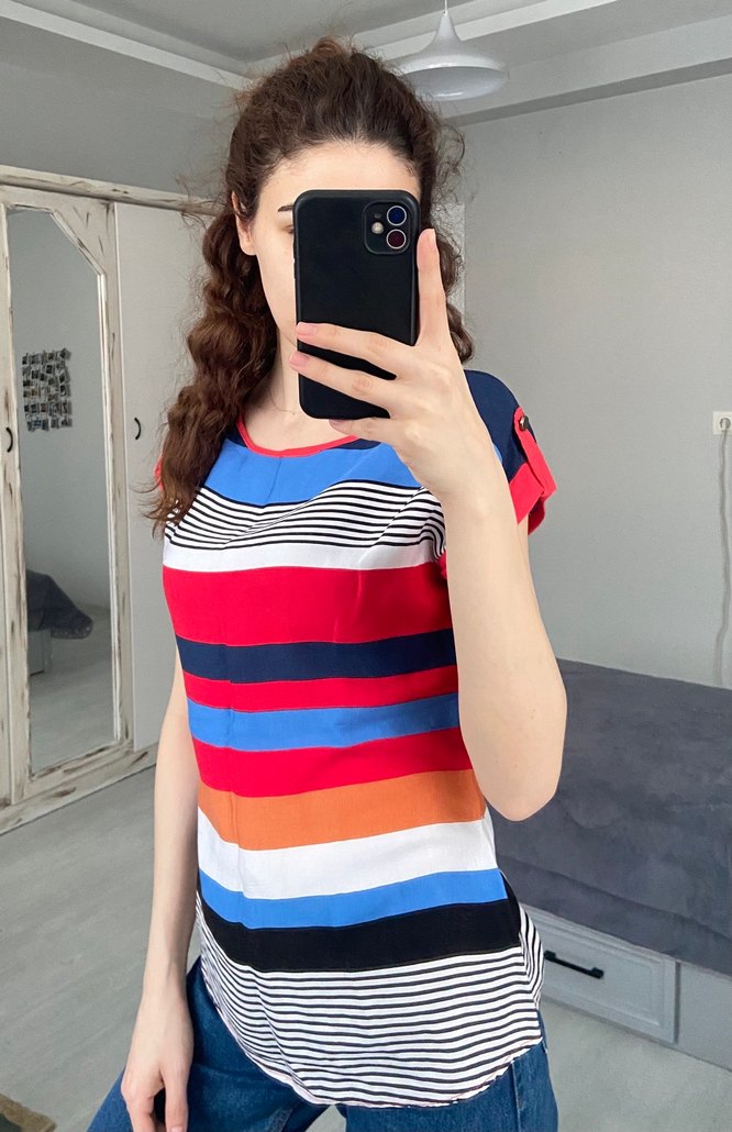 Renkli Çizgili Kadın Bluz - Görsel 2