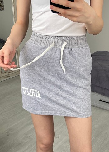 Gri Pamuklu Mini Spor Etek - Görsel 4