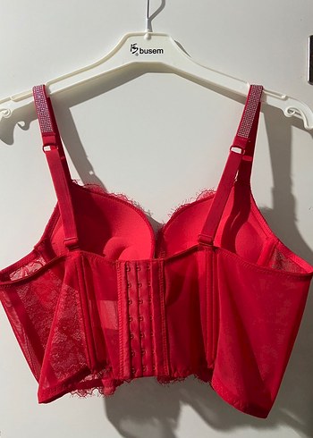 Kırmızı Dantel Midi Sütyen - Görsel 3