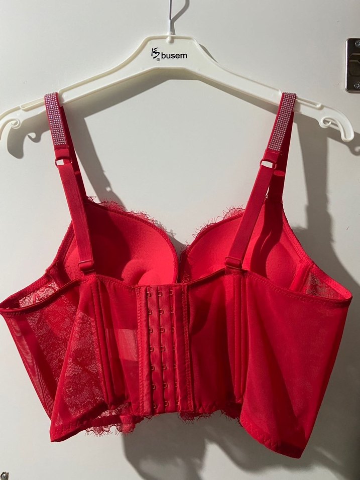 Kırmızı Dantel Midi Sütyen - Görsel 3