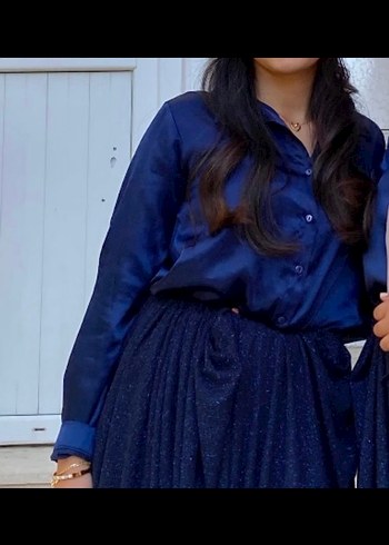 Lacivert Parlak Düğmeli gömlek - Görsel 2