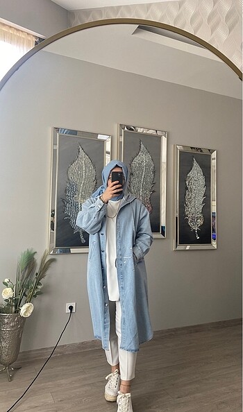 diğer Beden Yeni etiketli taşlı uzun denim trenç