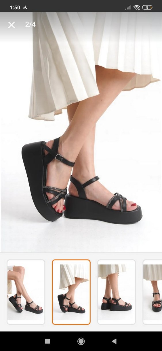 Siyah Dolgu Topuklu Kadın Sandalet - Görsel 4