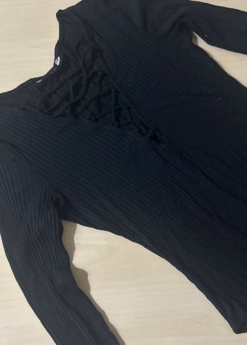 m Beden Siyah V Yakalı Uzun Kollu Gotik Bluz