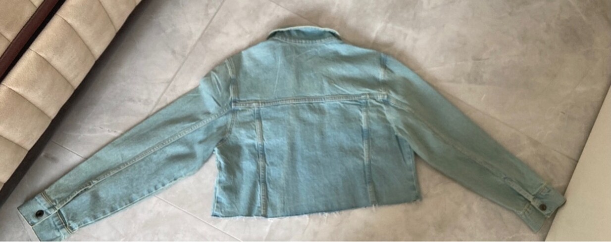 36 Beden mavi Renk KOTON KOT CROP CEKET VE PANTOLON TAKIM