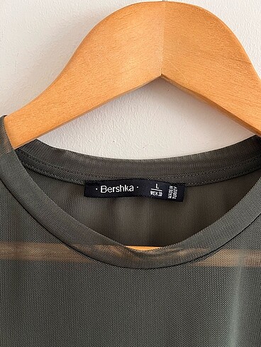 Bershka Bershka haki tül uzun kollu bluz