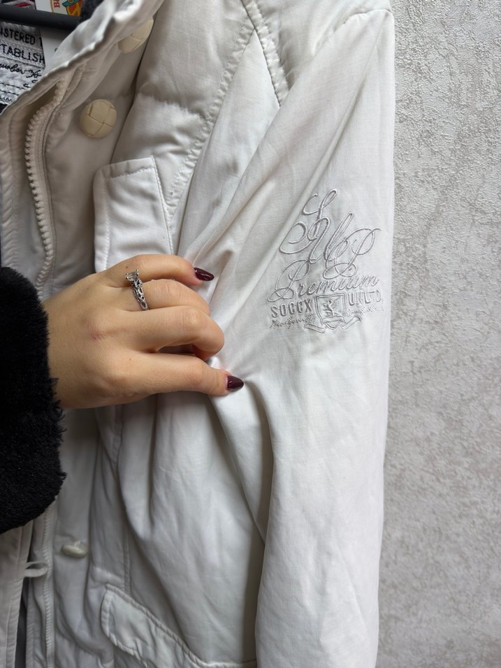 Düğmeli Beyaz Midi unisex kaz tüyü kayak montu - Görsel 2