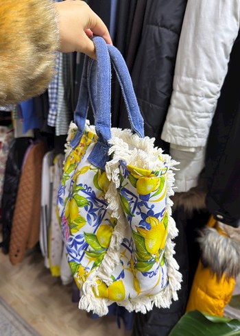 Sarı limon Baskılı almafi püsküllü Bohem Kadın Çanta - Görsel 3