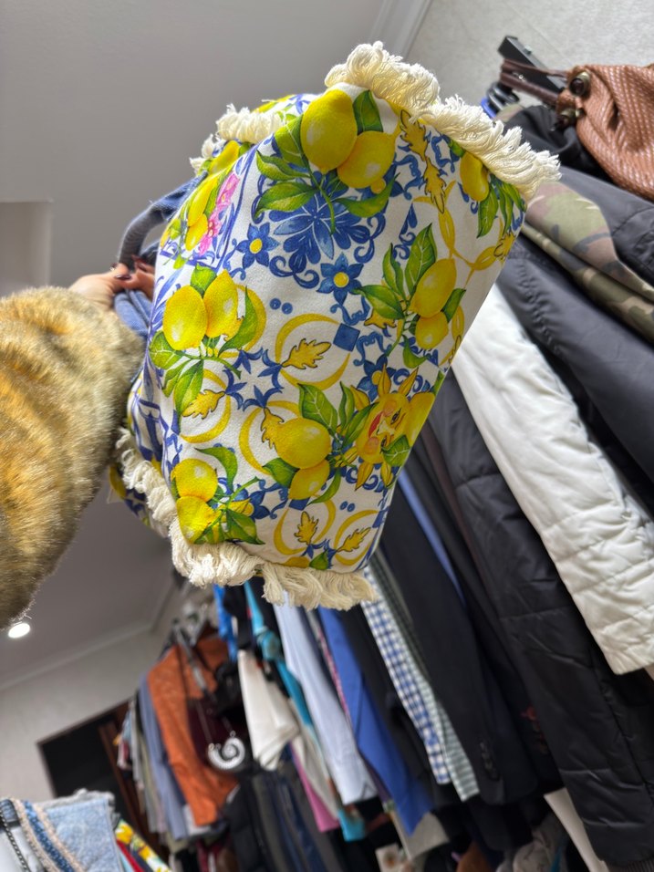 Sarı limon Baskılı almafi püsküllü Bohem Kadın Çanta - Görsel 4