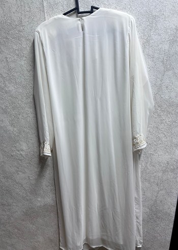 Boncuk İşlemeli Beyaz Uzun Kadın hac Elbise - Görsel 2
