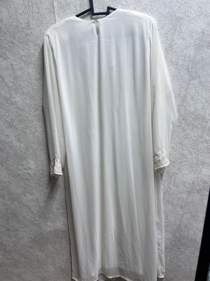 Boncuk İşlemeli Beyaz Uzun Kadın hac Elbise - Görsel 2