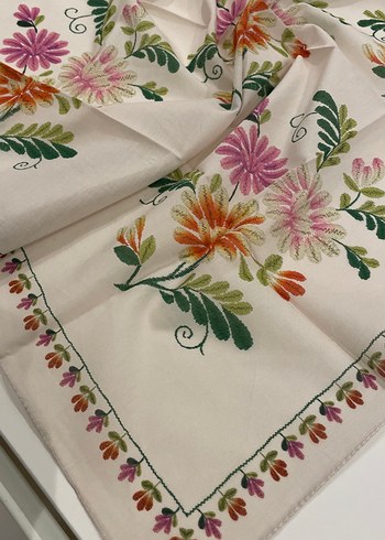 Light&art Nakış pamuk detaylı bandana&fular 70-70 cm