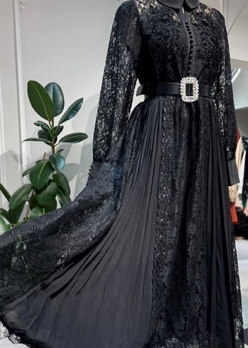 Abiye Uzun Siyah Gotik Nakışlı Kadın Elbisesi
