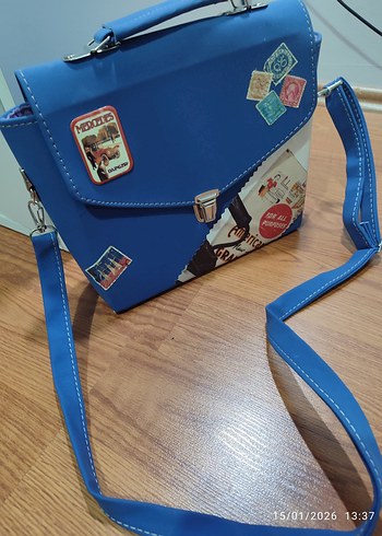 Mavi Baskılı Deri Kadın Çanta - Görsel 2