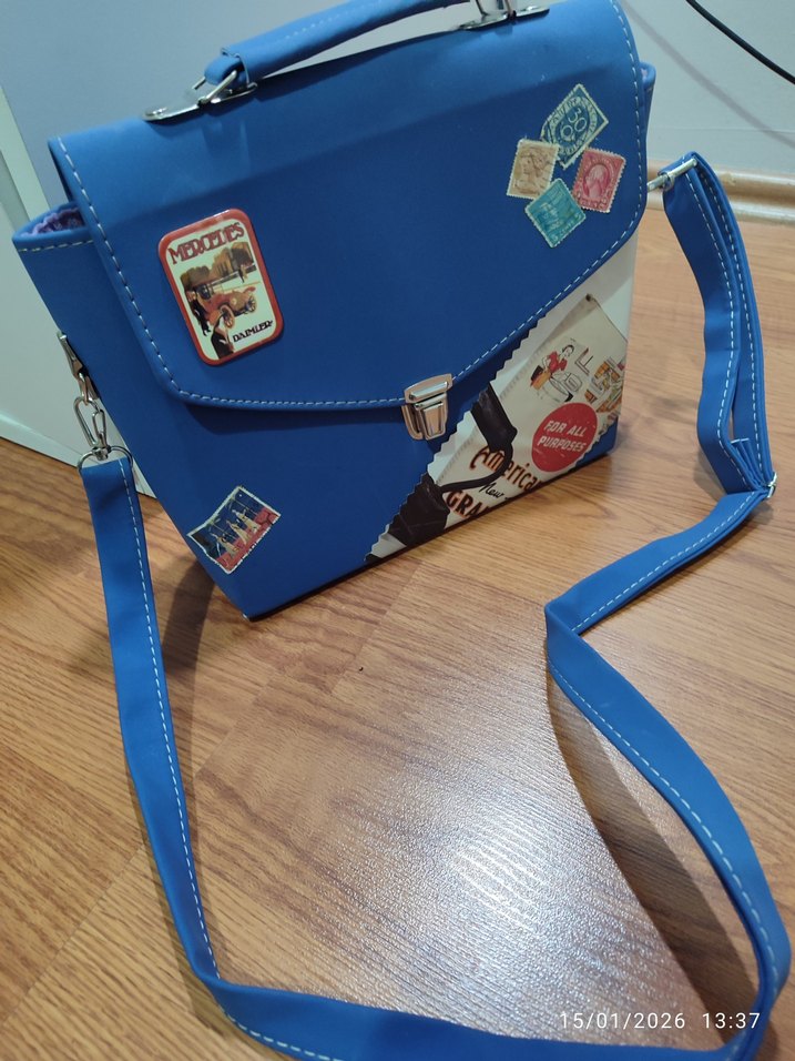 Mavi Baskılı Deri Kadın Çanta - Görsel 2