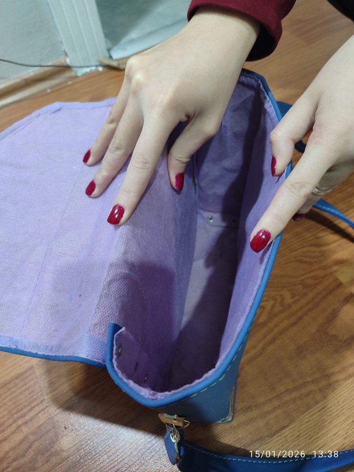 Mavi Baskılı Deri Kadın Çanta - Görsel 3