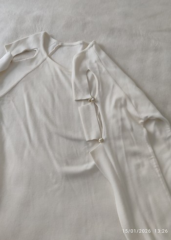 Kadın Beyaz Keten Salaş Uzun Kollu Kazak - Görsel 2