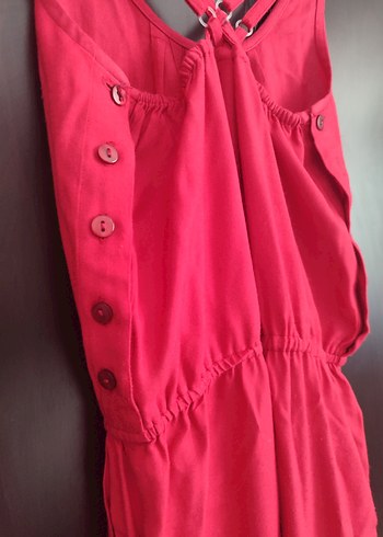 Kadın Kırmızı Midi V Yaka Kolsuz Tulum - Görsel 3