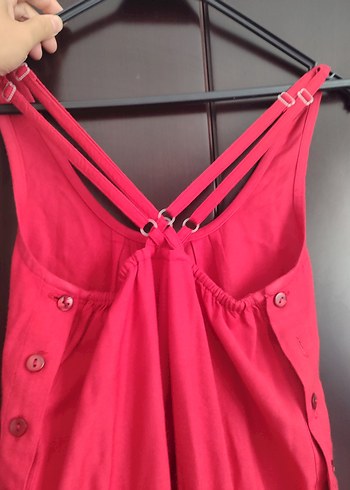 Kadın Kırmızı Midi V Yaka Kolsuz Tulum - Görsel 2