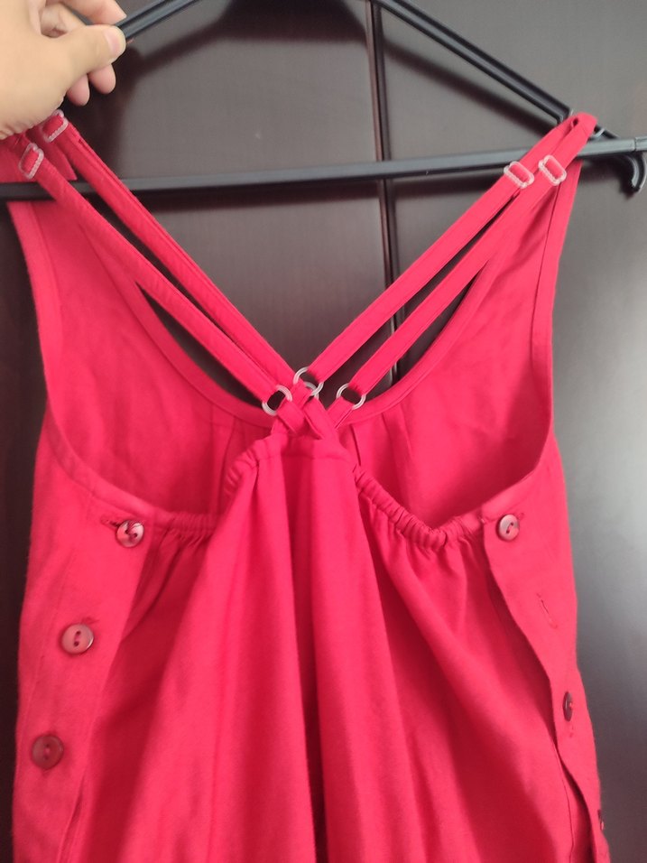 Kadın Kırmızı Midi V Yaka Kolsuz Tulum - Görsel 2