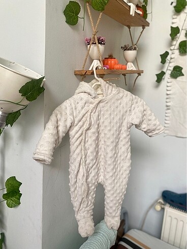 Uniseks bebek peluş patikli mont tulum
