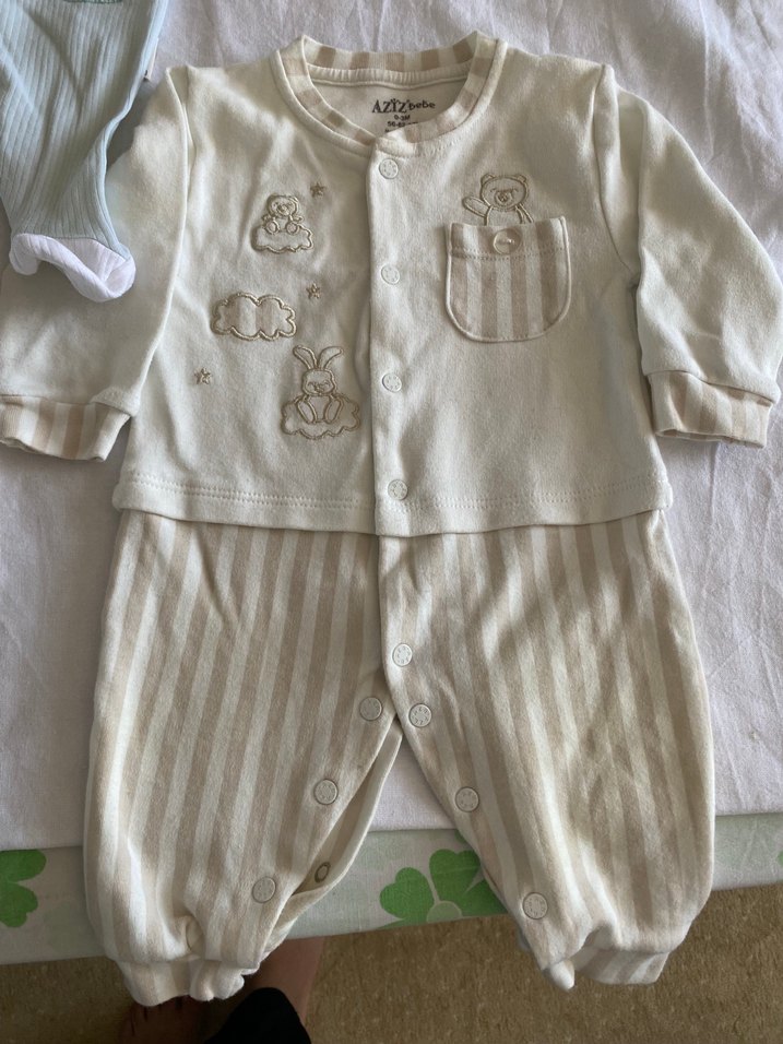 Pamuk Bebek Erkek Takımı Uzun Kollu Beyaz & Pastel - Görsel 2