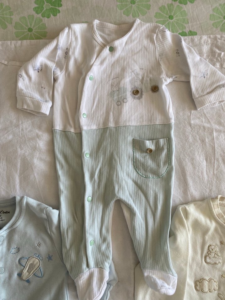 Pamuk Bebek Erkek Takımı Uzun Kollu Beyaz & Pastel - Görsel 3