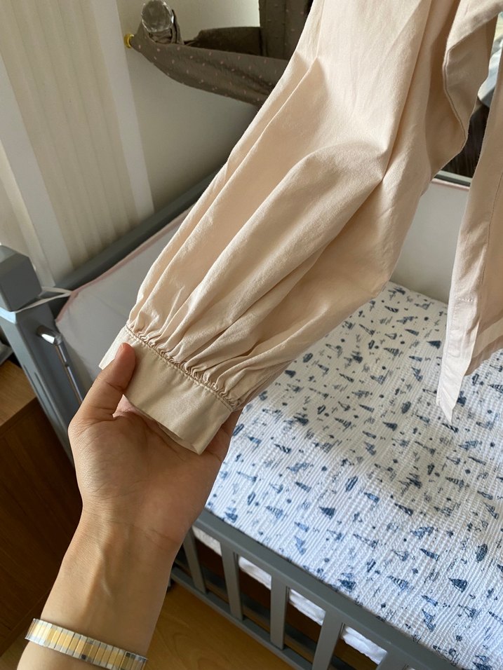 Bej Keten Kadın Uzun Kollu Gömlek - Görsel 2