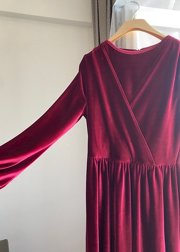 Bordo Kadın Uzun Kollu Bohem Elbise - Görsel 2