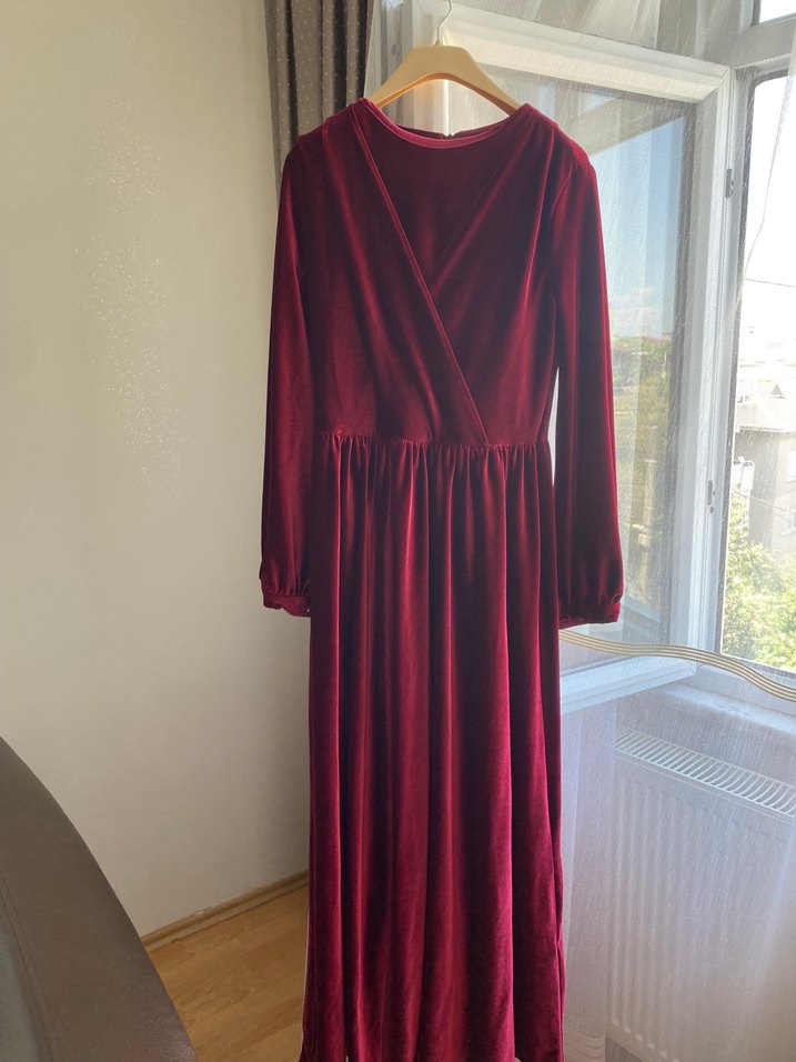 Bordo Kadın Uzun Kollu Bohem Elbise - Görsel 3