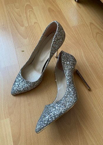 Gri Simli İnce Topuklu Kadın Abiye Ayakkabı - Görsel 2