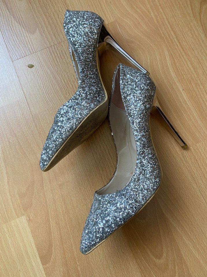 Gri Simli İnce Topuklu Kadın Abiye Ayakkabı - Görsel 3