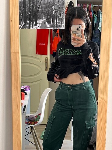 Yeşil renk vintage kargo pantolon