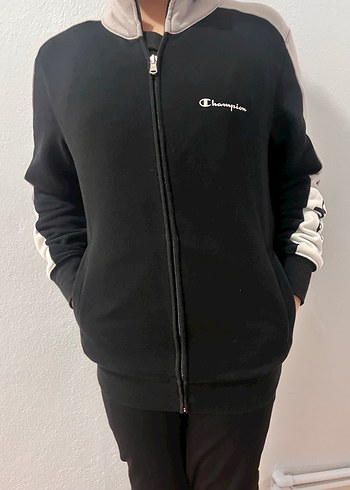Champion Siyah Gri Fermuarlı Kadın Sweatshirt - Görsel 2