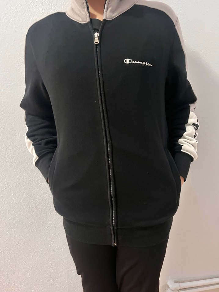 Champion Siyah Gri Fermuarlı Kadın Sweatshirt - Görsel 2