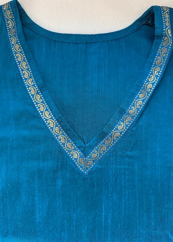 Mavi V Yakalı Hindistandan Tunik - Görsel 2