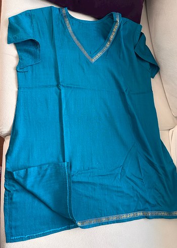 Mavi V Yakalı Hindistandan Tunik - Görsel 3