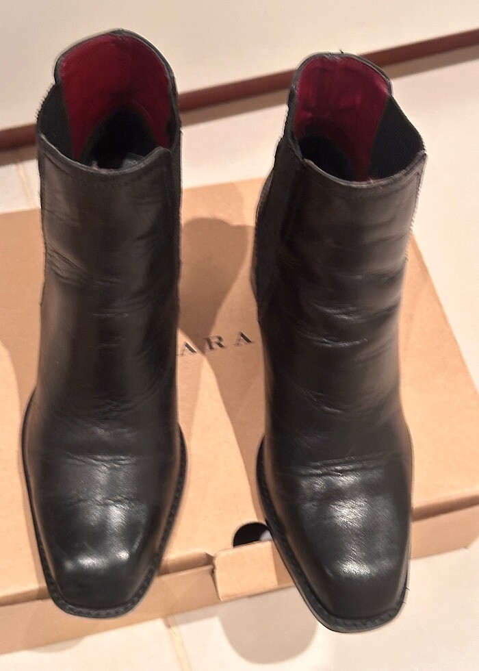 Zara siyah deri topuklu bot - Görsel 2