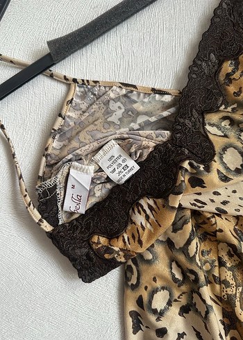 Leopar Desenli İnce Askılı Mini gecelik kombinezon - Görsel 5