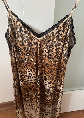 Leopar Desenli İnce Askılı Mini gecelik kombinezon - Görsel 4