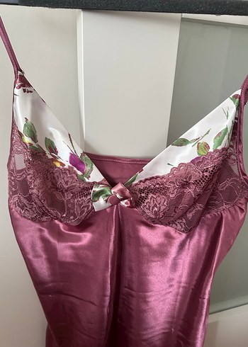 Pembe Parlak İp Askılı Midi Gecelik kombinezon - Görsel 3