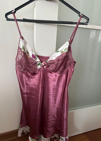 Pembe Parlak İp Askılı Midi Gecelik kombinezon - Görsel 2