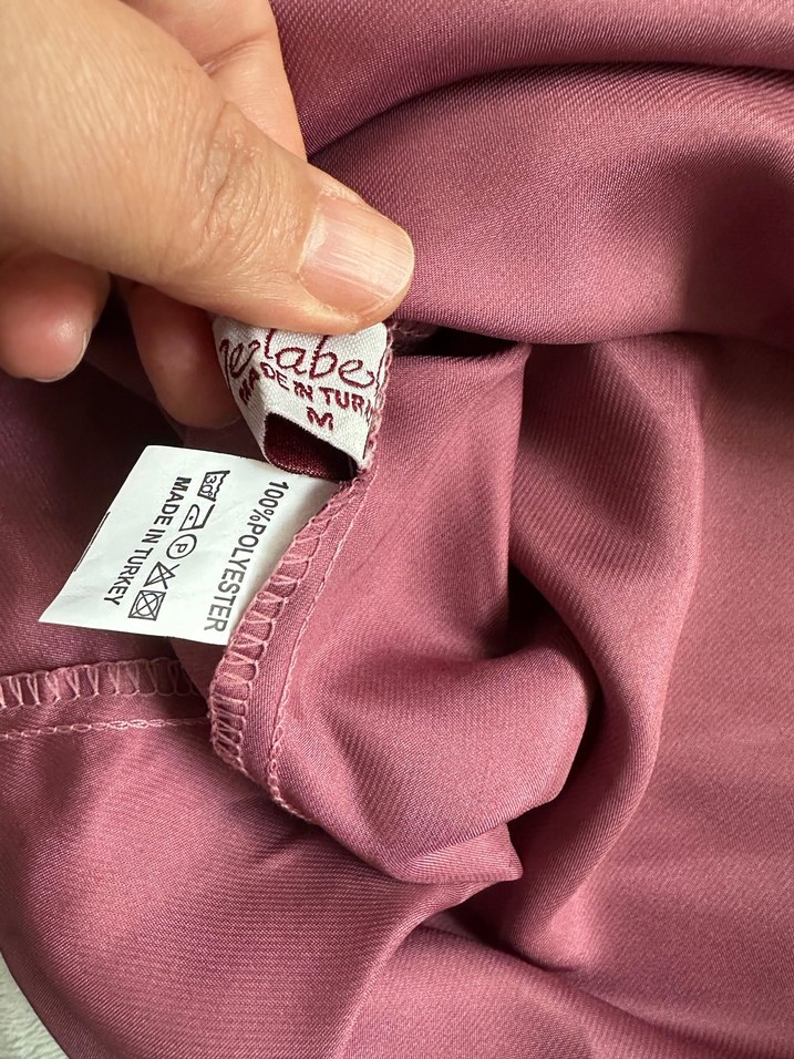 Pembe Parlak İp Askılı Midi Gecelik kombinezon - Görsel 5