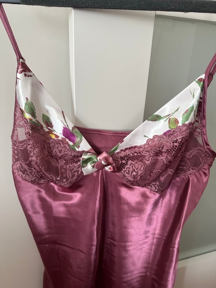 Pembe Parlak İp Askılı Midi Gecelik kombinezon - Görsel 3