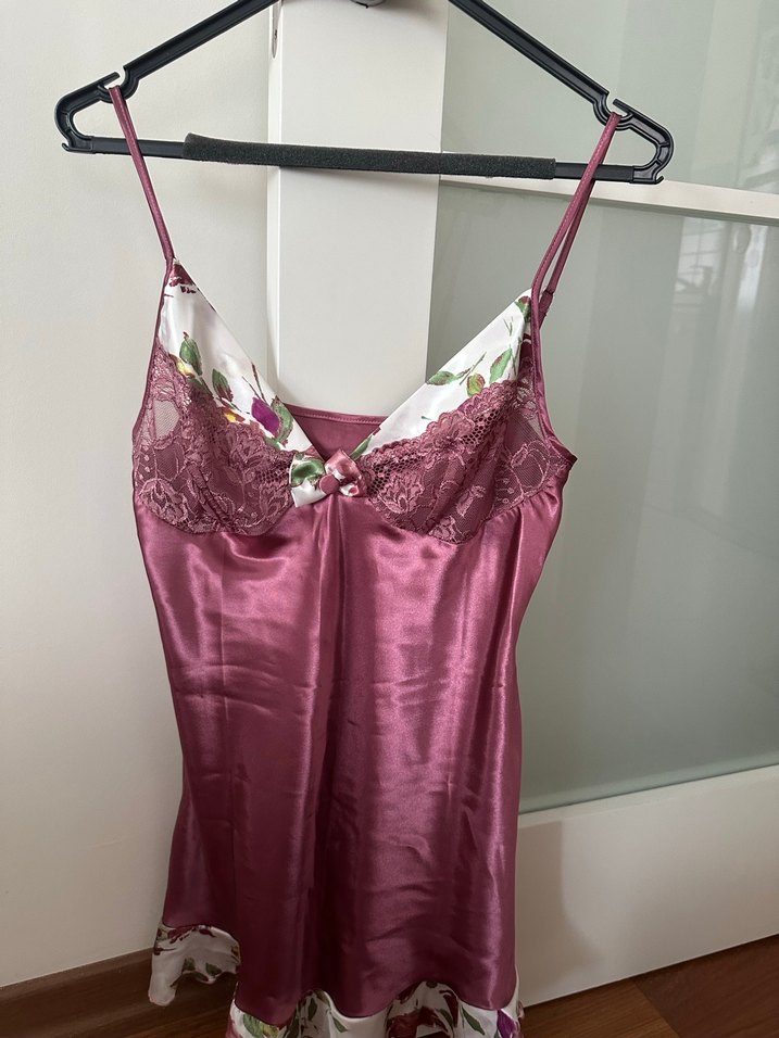 Pembe Parlak İp Askılı Midi Gecelik kombinezon - Görsel 2