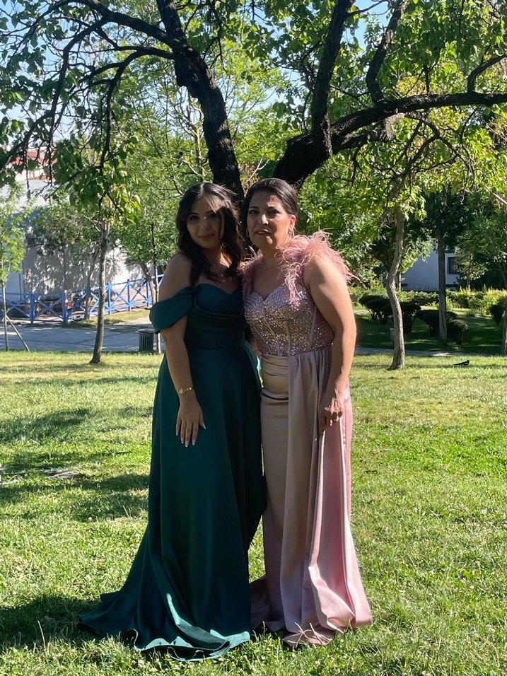 Pudra Parlak Transparan Detaylı uzun Abiye Elbise - Görsel 3