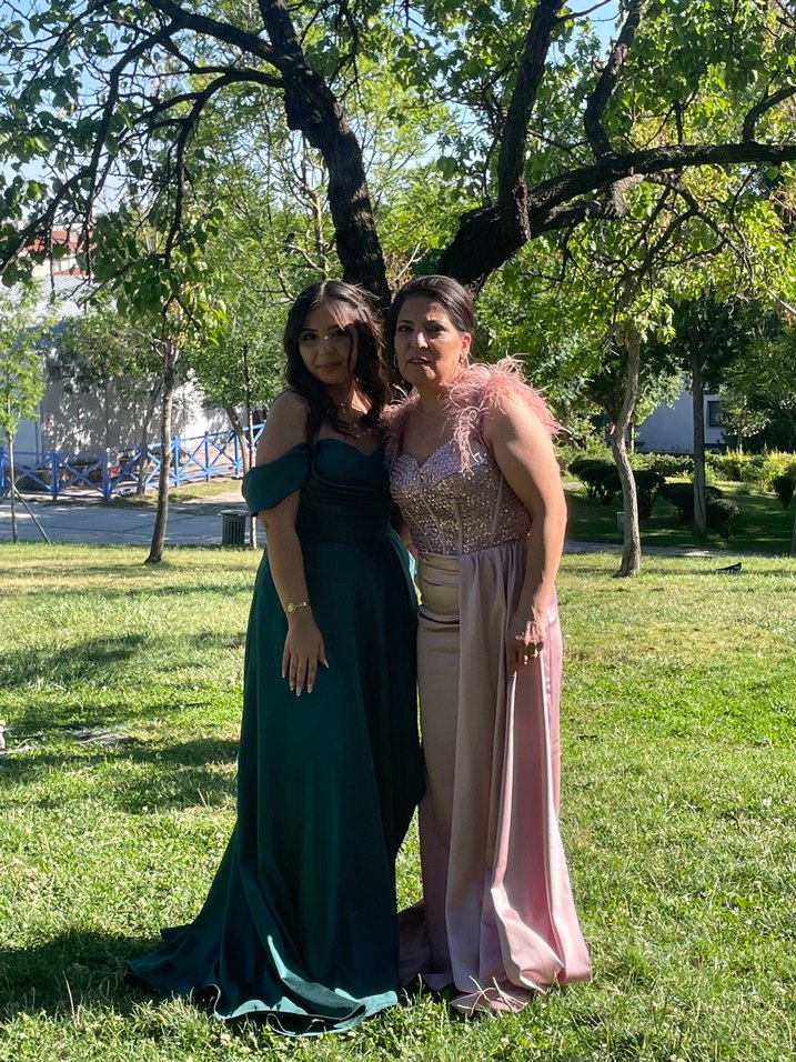 Pudra Parlak Transparan Detaylı uzun Abiye Elbise - Görsel 2