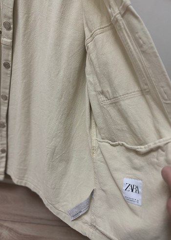 Zara Düğmeli Beyaz Keten Kadın Gömlek - Görsel 2